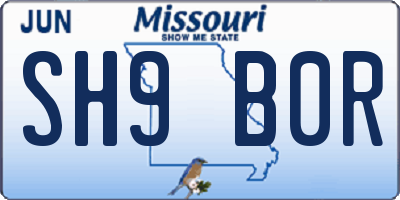 MO license plate SH9B0R