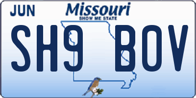 MO license plate SH9B0V