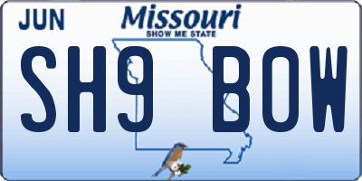 MO license plate SH9B0W
