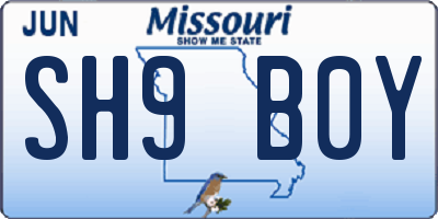 MO license plate SH9B0Y