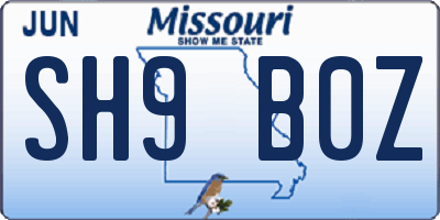 MO license plate SH9B0Z