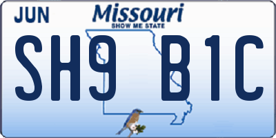 MO license plate SH9B1C