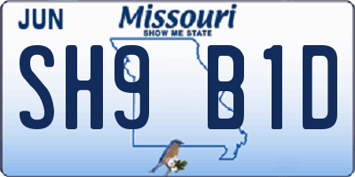 MO license plate SH9B1D