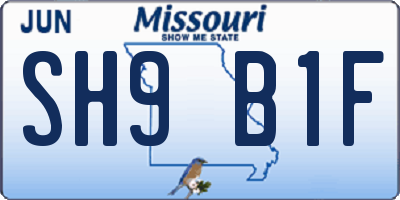 MO license plate SH9B1F
