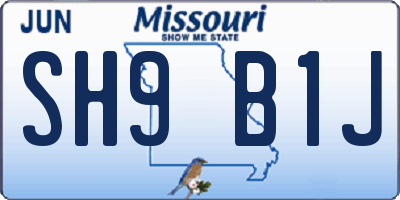 MO license plate SH9B1J