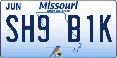 MO license plate SH9B1K