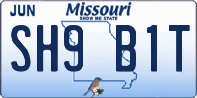 MO license plate SH9B1T