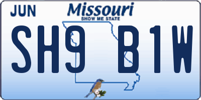 MO license plate SH9B1W