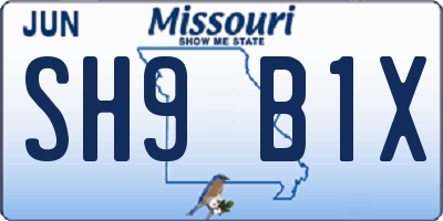 MO license plate SH9B1X