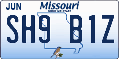 MO license plate SH9B1Z