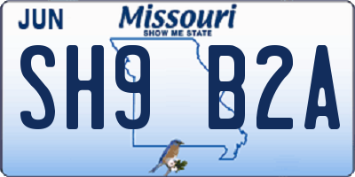 MO license plate SH9B2A