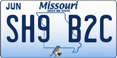 MO license plate SH9B2C