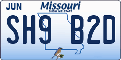 MO license plate SH9B2D