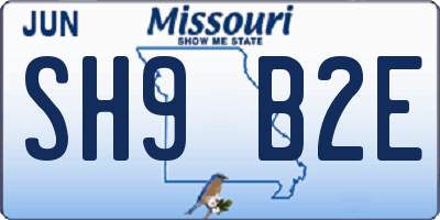 MO license plate SH9B2E