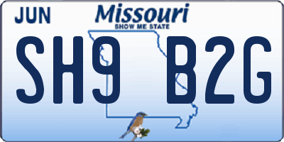 MO license plate SH9B2G