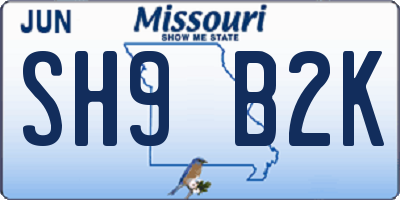 MO license plate SH9B2K