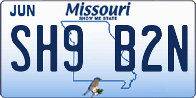 MO license plate SH9B2N
