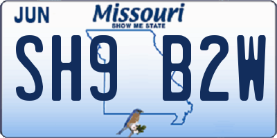 MO license plate SH9B2W