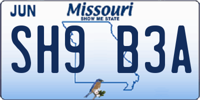 MO license plate SH9B3A