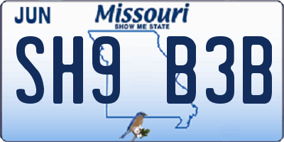 MO license plate SH9B3B