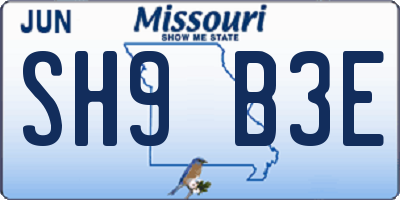 MO license plate SH9B3E