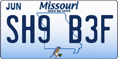 MO license plate SH9B3F