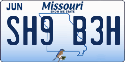 MO license plate SH9B3H
