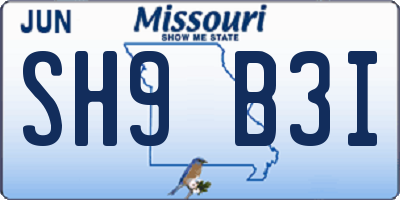 MO license plate SH9B3I