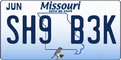 MO license plate SH9B3K