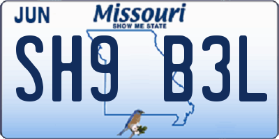 MO license plate SH9B3L