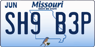 MO license plate SH9B3P