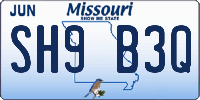 MO license plate SH9B3Q