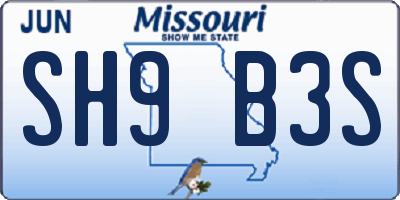 MO license plate SH9B3S
