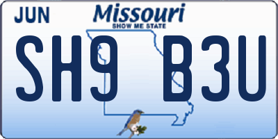 MO license plate SH9B3U