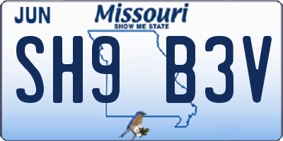 MO license plate SH9B3V