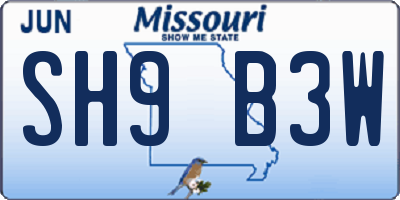 MO license plate SH9B3W
