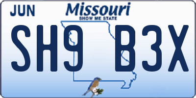 MO license plate SH9B3X