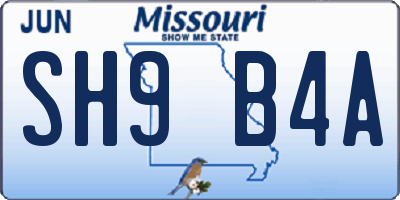 MO license plate SH9B4A