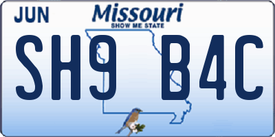 MO license plate SH9B4C