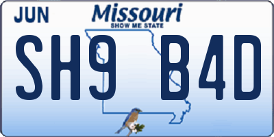 MO license plate SH9B4D