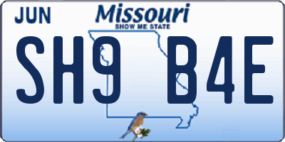 MO license plate SH9B4E