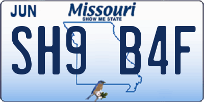 MO license plate SH9B4F