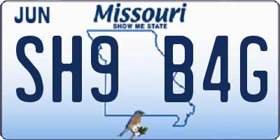 MO license plate SH9B4G