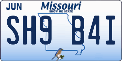 MO license plate SH9B4I