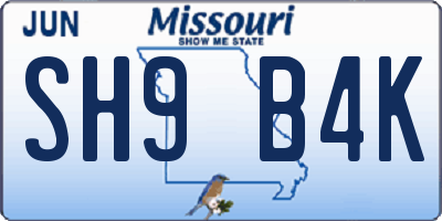 MO license plate SH9B4K