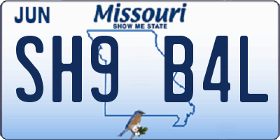 MO license plate SH9B4L