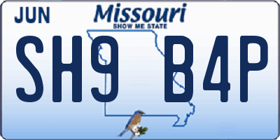 MO license plate SH9B4P