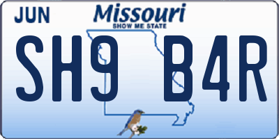 MO license plate SH9B4R
