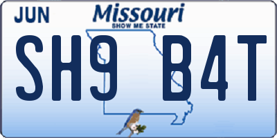 MO license plate SH9B4T