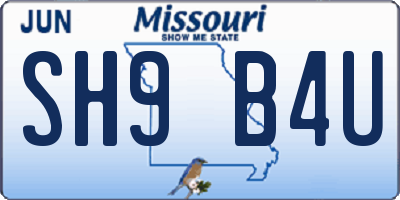 MO license plate SH9B4U